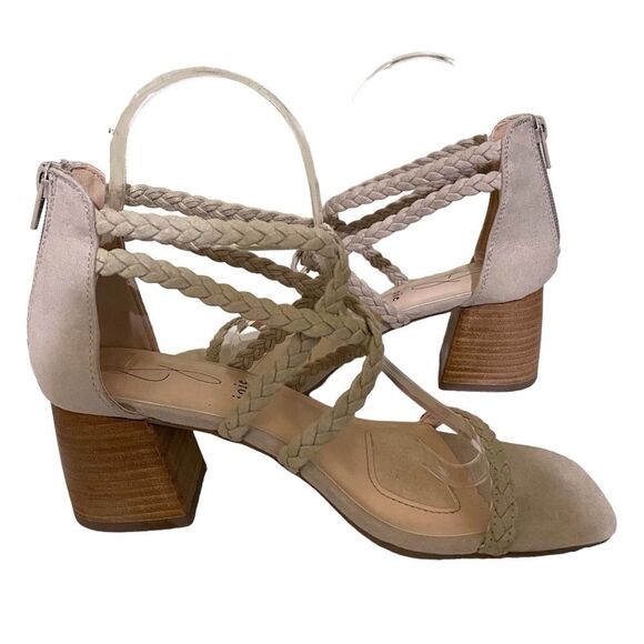 JOIE Felina Taupe Cream Suede Braided Strappy Sandals Chucky Block Heel Zip Back - Picture 5 of 10